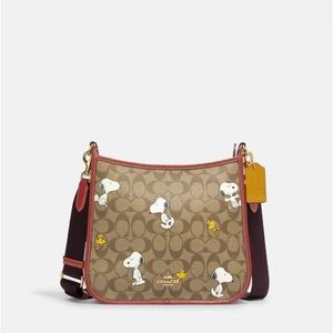 NWT Coach X Peanuts Dempsey File Bag /Canvas With Snoopy Woodstock Print